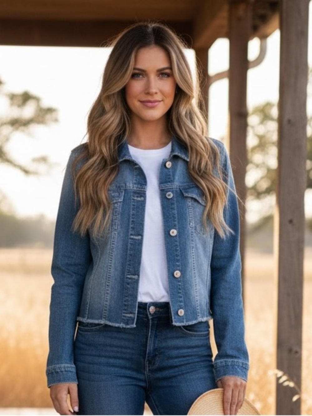 Shyanne | LIKE NEW Denim raw hem western light wash jean jacket size large